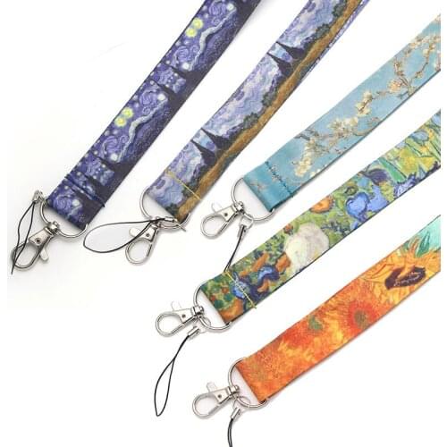 ER341 Van Gogh Painting Art Creative Lanyard Badge ID Lanyards Mobile Phone Rope Key Lanyard Neck Straps Accessories