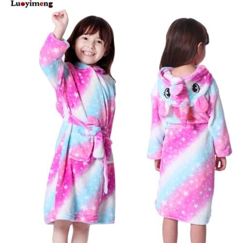Autumn Winter Children Hooded Robes Kids Unicorn Bathrobes Boys Girls Cute Pyjamas Kids Long Sleeve Homewear Cartoon Beach Towel