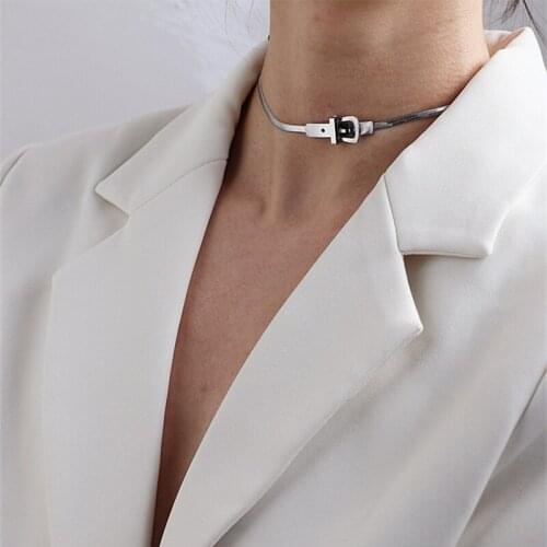 Punk Style Metal Buckle Belt Snake Chain Choker Necklace Personality Design Clavicle Chain Necklace Hip Hop Fashion Jewelry