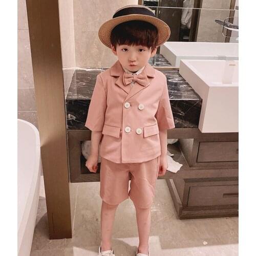 Korea Boys Blazer Jacket+Shorts 2PCS Clothing Set School Kids Wedding Tuxedo Dress Children Chorus Performance Dress Costume