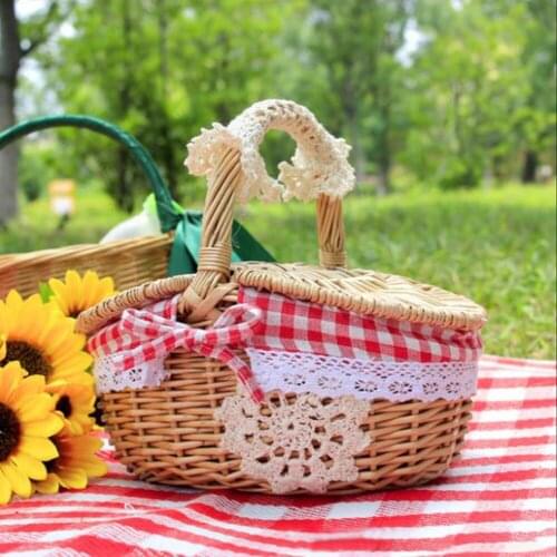 Picnic Basket Easter Candy Box Eco-Friendly Rattan Wicker Handmade With Double Lids Shopping Storage Hamper