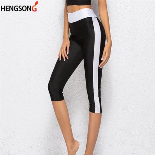 Patchwork Leggings For Women Fitness Leggings Mid Calf High Waist Leggings Elastic Legins Women Capris Pants Female Trousers