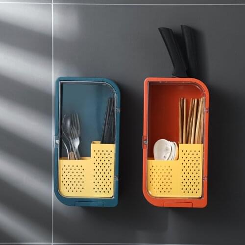Spoon Chopsticks Fork Knife Storage Box Punch-Free On The Wall Cutlery Drain Shelf Creative Kitchen Utensil Accessories Tools