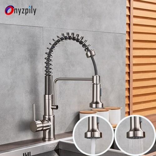 Brushed Nickle Brass Basin Kitchen Faucet Sink Mixer Tap Spring Pull Out Swivel Spout Dual Water Mode Mixer Bathroom Faucets