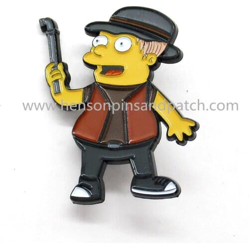 China supplier black metal soft enamel yellow man pin badge