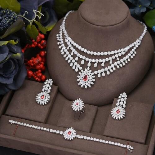 Missvikki Brand Bling Bling Luxury Nigerian Dubai Necklace Bangle Earring Ring For Women Cubic Zircon Wedding Bridal Jewelry Set