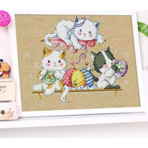 Cat embroidery cross stitch kit animal linen flaxen canvas 14ct 11ct count print stitching embroidery DIY handmade needlework