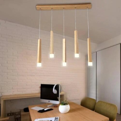 Nordic Log Pendant Lights Individuality Creation Restaurant Living Room Bedroom Study Luminaria Modern Simple Wood LED Hanglamp