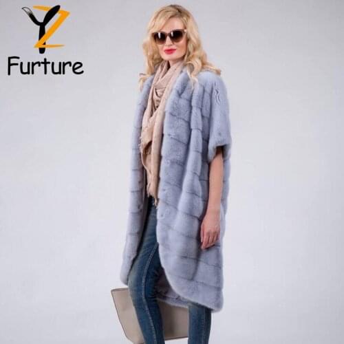 100cm Genuine Fur Full Pelt Mink Coats Short Sleeves Fashion Fur Coats Jackets For Women Delicate Design Female Worm Winter Fur