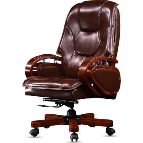 New Modern Computer Chair Home Simple Modern Office Reclining Solid Wood Executive Chair Lift Massage Chair Boss Chair Leather