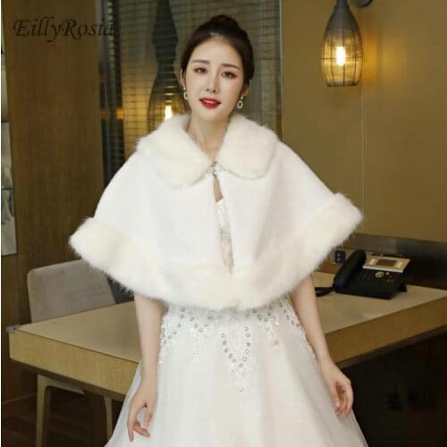 White Warm Cloak Women Short Bridal Wraps Winter Simple Capes for Wedding Dress Evening Party Elegant Faux Fur Bolero for Sale