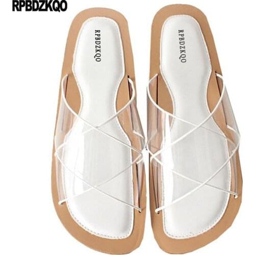 Open Toe Slippers Shoes Beach Designer Sandals Women Luxury 2018 Slides White Summer Lady Flat Pvc Slip On Transparent Harajuku