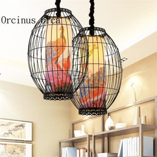 Simple Chinese modern creative sheepskin chandelier restaurant living room teahouse retro personality iron Chandelier