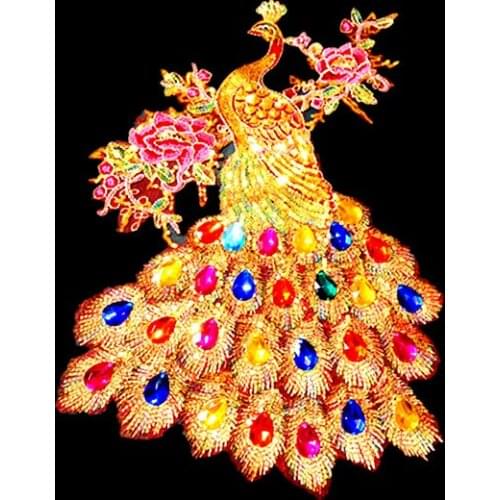 DIY diamond mesh cloth heavy peacock embroidered patches cheongsam positioning boutique peacock manufacturer promotions