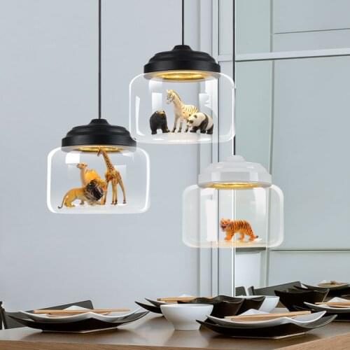 Animal lamp Nordic Led Cute glass pendant light for Children Room black lamp Bedroom Home Deco Gift suspension children light