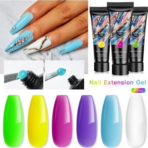 MEET ACROSS 15ml Color Nail Extension Gel Finger Nail Extension Glitter Sequins Nail Gel Building Jelly Gel Enhancement Manicure