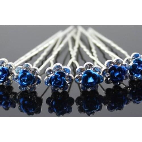 20pcs Rose Flower Crystal Wedding Party Bridal Diamante Hair Clips Grips