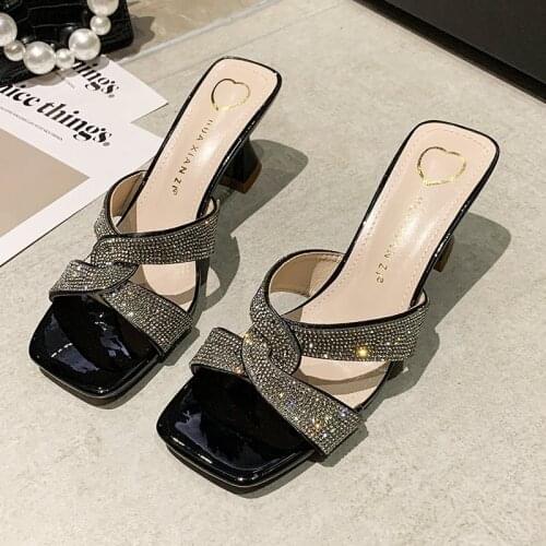 2021New Ladies Slippers Sandals and Slippers Square Head Stiletto Sandals Ladies Summer Outdoor Beach Slippers Women Woman Shoes