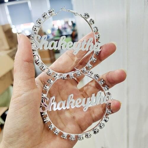 2021Crystal Name Earrings Nameplate Custom Hoop Earring for Women Wedding Earings Fashion Jewelry Gold Hoop Earrings