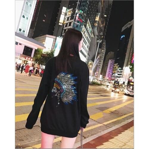 Women Hoodies Rhinestones Warm Thicken Pullovers Hip Hop Loose Solid Female Sweatshirts