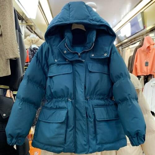 Hooded Cotton-padded Coat Women 2020 Winter New Loose Stand Collar Collect Waist Parka Coats Casual Thickened Warm Jacket