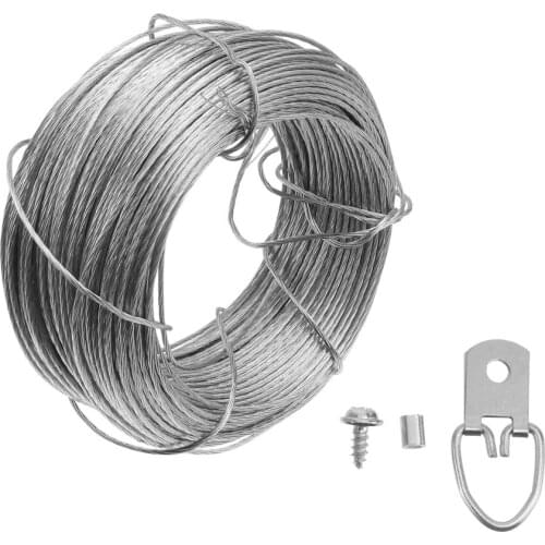 1Set Wire Rope and Photo Frame Hanging Hooks Kit Picture Hangers Picture Hanging Wire Set(20m Wire Rope +20 Sets of Rings)