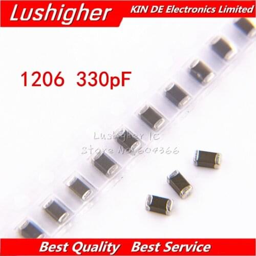 100pcs 1206 330pF 331K 331 100V X7R Error 10% SMD Ceramic Capacitor MLCC