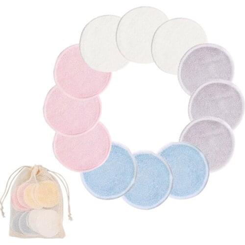 12pcs/Pack Reusable Bamboo Fiber Washable Rounds Pads Makeup Removal Cotton Pad Cleansing Facial Pad Cosmetic Tool Skin Care