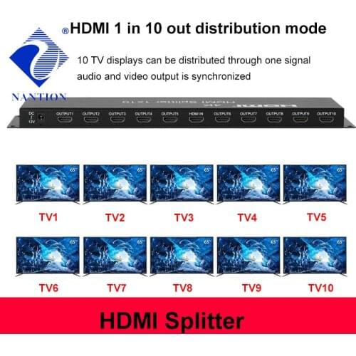 1x10 HDMI-compatible Splitter 1X10 with Full Ultra HD 4K/2K and 3D Resolutions 10 ports 4K/30Hz HDMI-compatible 1in 10 out