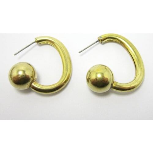 Brass earrings post 30x27x11.7mm C shape Brass ball stud earrings findings -2pcs R1082
