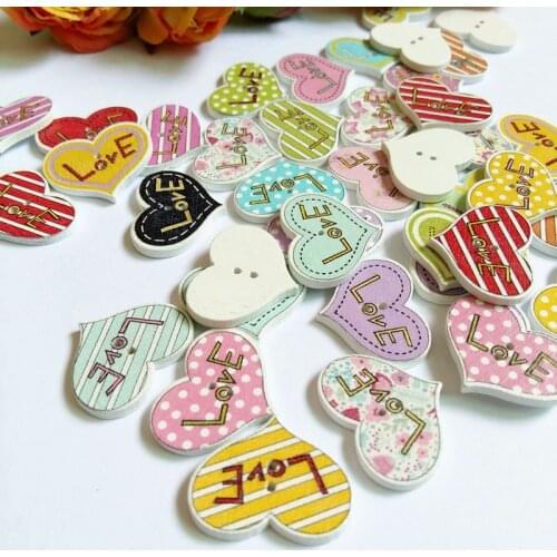 50pcs Heart-shaped Mix Colored Colorful Craft Sewing Wooden Buttons for Crafts Botones /Botoes25*20mm