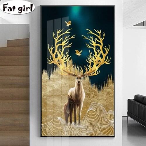 Diamond Painting 5D Gold Deer Tree and Bird Canvas Painting Full Square Cross Stitch Kit mosaic Embroidery Rhinestone Picture