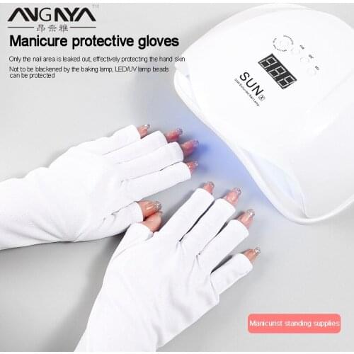 ANGNYA Anti-UV Gloves White UV Shield Glove Fingerless Nail Art Tools LED UV Lamp Nail Dryer Radiation Hand Protection 1 Pair