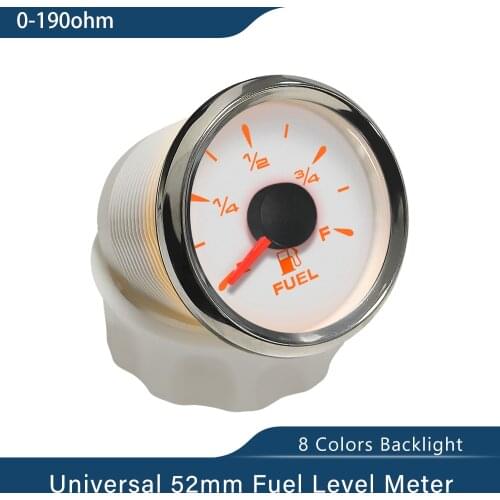 Fuel Level Gauge 52mm 0-190ohm/240-33ohm Signal Adjustable Boat Waterproof With 8 Colors Backlights 9~32V Car Motocycle Yacht