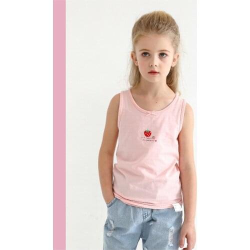 Childrens Vest Shirts 2021 Summer New Baby Girls Cute Cotton Sleeveless Tops Kids Cartoon Rabbit Strawberry Print Vest For Girl