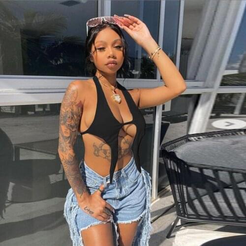 DSMTRC Sexy Club 2021 Summer Black White Backless Bodycon Crop Top Women Camis Halter Corset Tops Cropped Tank Top Female Ladies