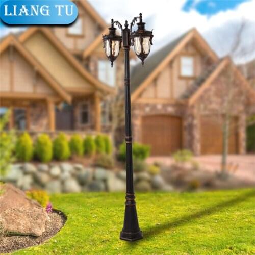 Double Arms Landscape Lights Outdoor Vintage Garden Street Light Led High Pole Garden Waterproof Gate Lamp high-pole lamp