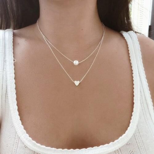 Elegant Exquisite Pearl Pendant Chain Necklace Womens Personality Heart Wedding Necklace Female Fashion Party Jewelry Gifts