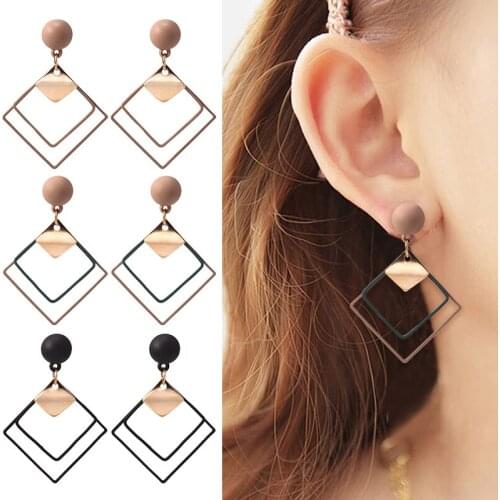 HOCOLE 2019 Trendy Metal Geometric Earring Female Korean Hollow Square Pendant Drop Earrings For Women Fashion Jewelry Party