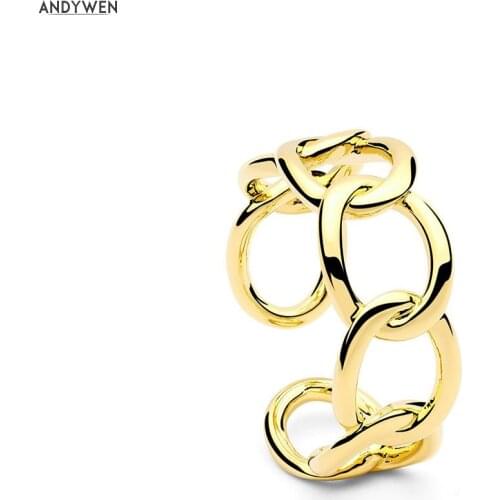 ANDYWEN 925 Sterling Silver Gold Twist Chain Resizable Rings Geometric Irregular DAINTY CHAIN RING Big Circle Fine Jewelry