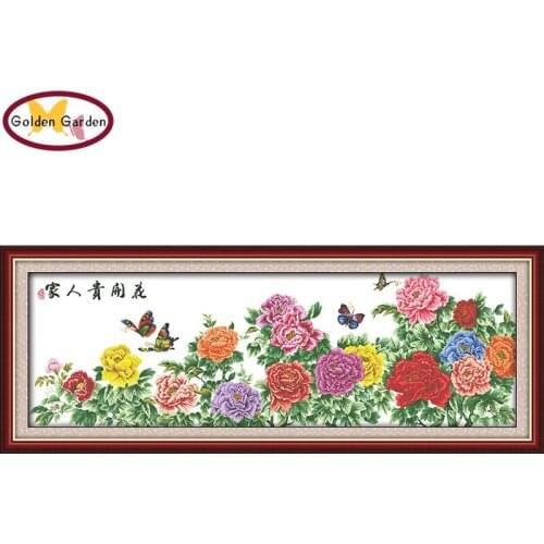 GG Fortune Comes with Blooming Flowers Painting Chinese Counted Cross Stitch Kits for Embroidery Cross Crafts Cross Stitch Sets