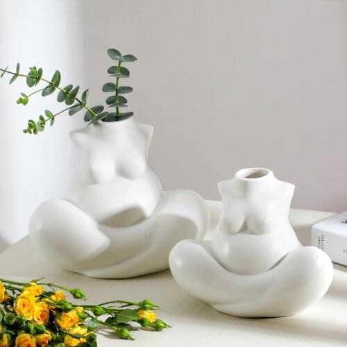 Nordic Human Body Ceramics Vases Cross-legged Body Flower Pot Living Room Dining Table Flower Arrangement Home Decor Accessories