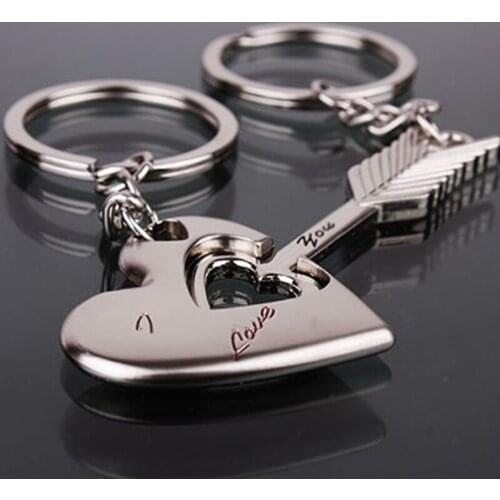 Lovers keychain Cupids Arrow Heart Key Chain Alloy Ring Chain Set couple Metal Key Rings "capture your heart" wedding gifts
