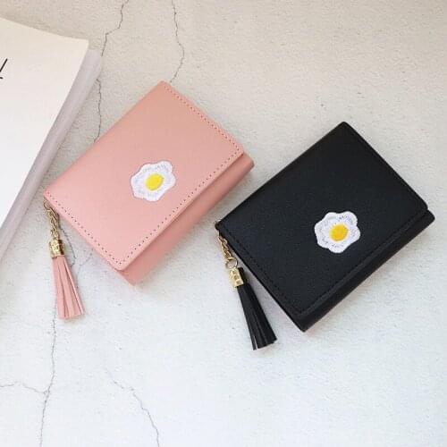 Women Cartoon Short Wallet Leather Fried Egg Cute Purse Card Holder Lady Female Fashion T with Assecory