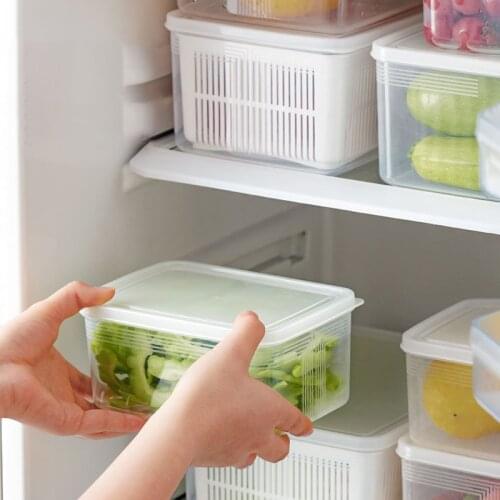Kitchen Refrigerator Organizer Fruit Vegetable Basket Container with Lid Space Saver Kitchen Fridge Rack
