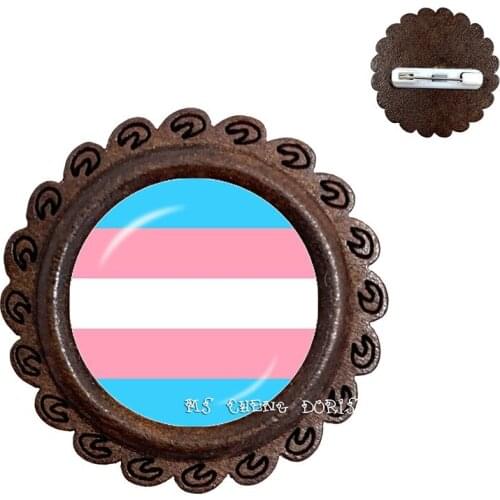 Fashion Wood Brooch Bi Pride Glass Dome Collars Pins Gay Pride Rainbow Flag Photo LGBT Jewelry For Women Men lover Gift