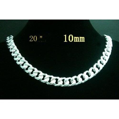 10MM 20inch mens necklaces collar Silver Plated Necklace Fine Fashion Jewelry Curb Link Chains for men