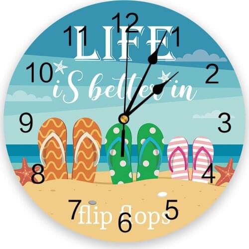 Ocean Beach Slippers Starfish Shell 3D Wall Clock Modern Design Living Room Decoration Kitchen Clock Art Wall Watch Home Decor