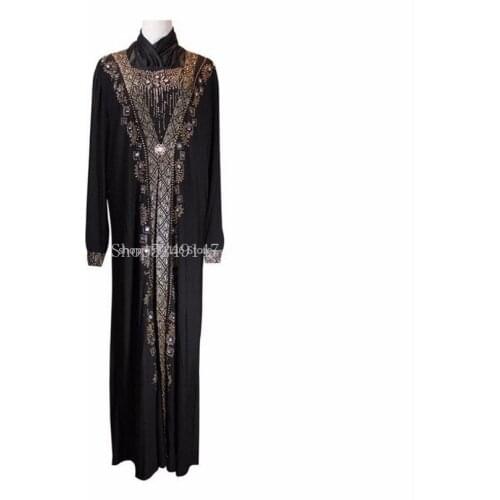 2021 new arab elegant Heavy beaded loose abaya kaftan islamic fashion muslim dress clothing design women black dubai abaya
