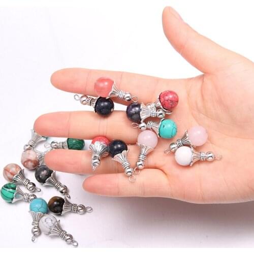 Natural Stone Pendants Round Shape Quartzd Pendant for Jewelry Making DIY earring Necklace Accessories Women Men Gift 12x28mm